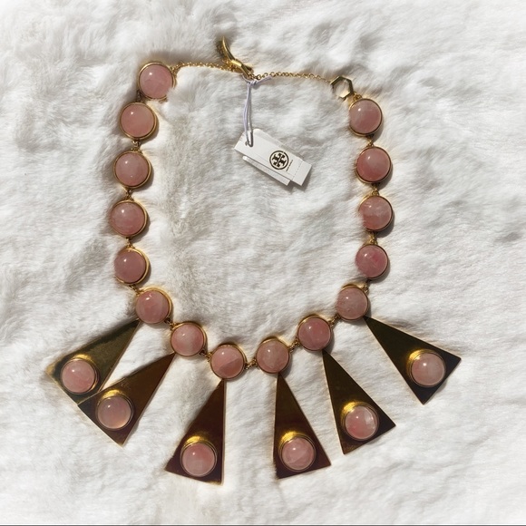NWT Tory Burch Rose Quartz Bib Statement Necklace - Picture 2 of 10